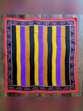 Silk Elaine Gold Vibrant Striped Square Scarf